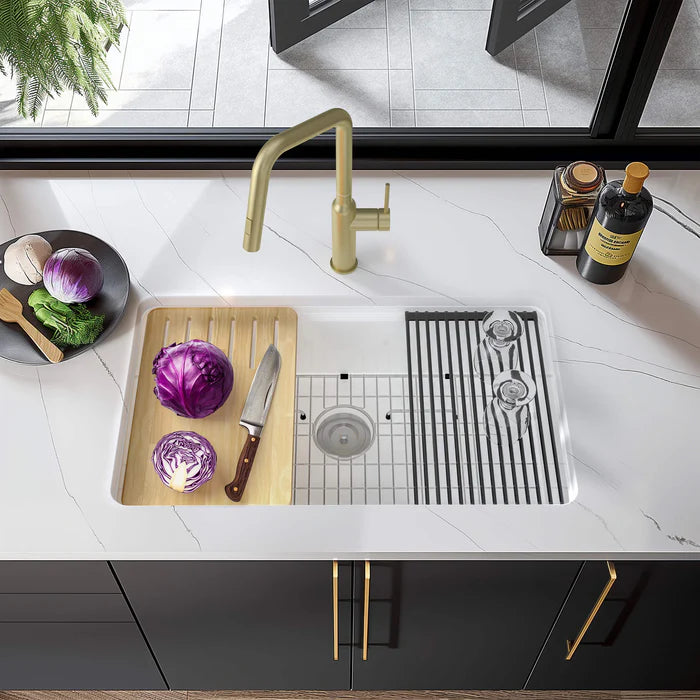 Casa Fixtures - Kitchen Sinks - 33" Fireclay Drop-In/Undermount Workstation Sink (C2-33ST)