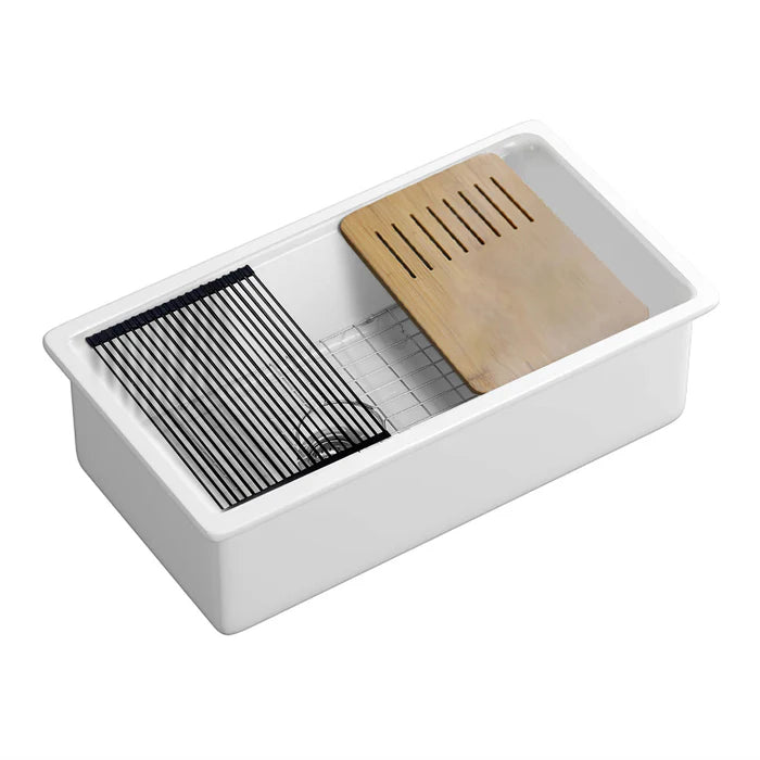 Casa Fixtures - Kitchen Sinks - 33" Fireclay Drop-In/Undermount Workstation Sink (C2-33ST)