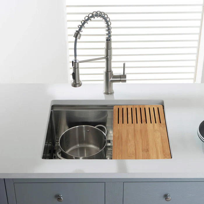 Casa Fixtures - Kitchen Sinks - 24" Handcrafted 316 Marine Grade Stainless Steel Single Bowl Workstation Undermount Kitchen Sink (C3-24ST)