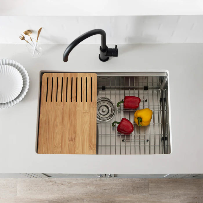 Casa Fixtures - Kitchen Sinks - 30" Handcrafted 316 Marine Grade Stainless Steel Single Bowl Workstation Undermount Kitchen Sink (C3-30ST)