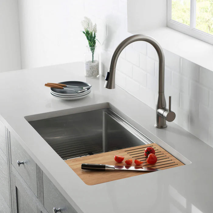 Casa Fixtures - Kitchen Sinks - 33" Handcrafted 316 Marine Grade Stainless Steel Single Bowl Workstation Undermount Kitchen Sink (C3-33ST)