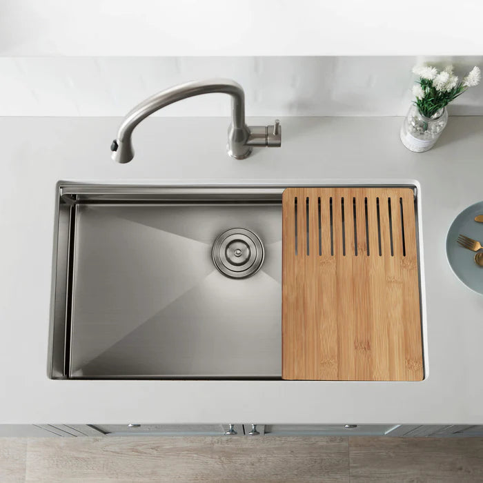 Casa Fixtures - Kitchen Sinks - 33" Handcrafted 316 Marine Grade Stainless Steel Single Bowl Workstation Undermount Kitchen Sink (C3-33ST)