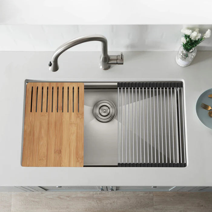 Casa Fixtures - Kitchen Sinks - 33" Handcrafted 316 Marine Grade Stainless Steel Single Bowl Workstation Undermount Kitchen Sink (C3-33ST)