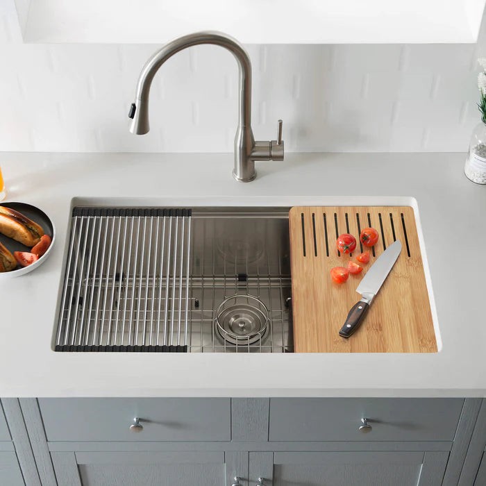 Casa Fixtures - Kitchen Sinks - 33" Handcrafted 316 Marine Grade Stainless Steel Single Bowl Workstation Undermount Kitchen Sink (C3-33ST)