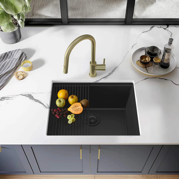 Casa Fixtures - Kitchen Sinks - 25" Undermount Workstation Single Bowl Quartz Kitchen Sink (C4-25ST)