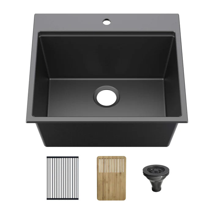 Casa Fixtures - Kitchen Sinks - 25" Top-Mount Workstation Single Bowl Quartz Kitchen Sink (C4-25TST)