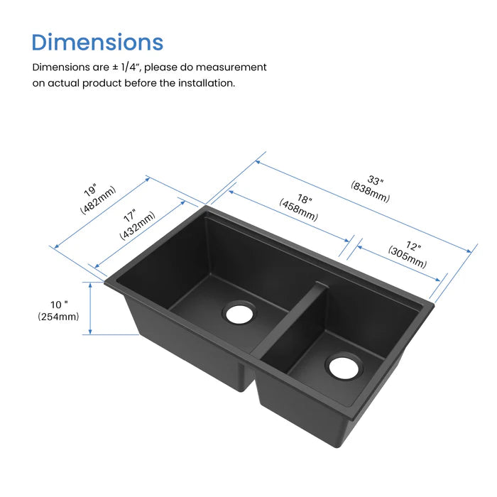 Casa Fixtures - Kitchen Sinks - 33" Undermount Workstation Double Bowl Quartz Kitchen Sink (C4-33DT)