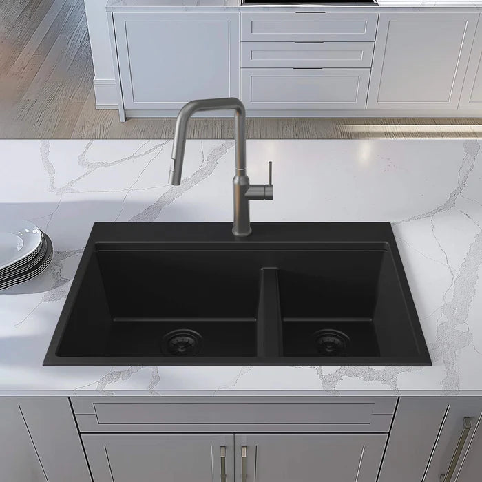 Casa Fixtures - Kitchen Sinks - 33" Top-Mount Workstation Double Bowl Quartz Kitchen Sink (C4-33TDT)