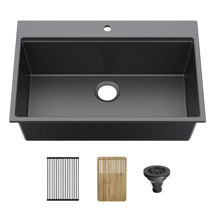 Casa Fixtures - Kitchen Sinks - 33" Top-Mount Workstation Single Bowl Quartz Kitchen Sink (C4-33TST)