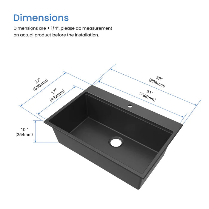 Casa Fixtures - Kitchen Sinks - 33" Top-Mount Workstation Single Bowl Quartz Kitchen Sink (C4-33TST)
