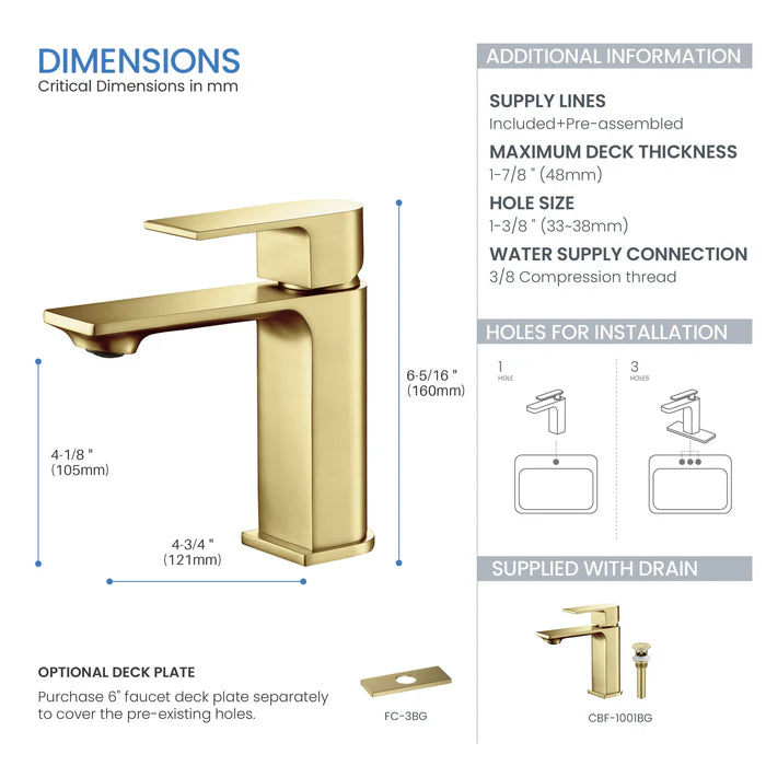 Casa Fixtures - Bathroom Faucet - Aurora Single Handle Bathroom Vanity Sink Faucet with Pop Up Drain (CBF-1001)