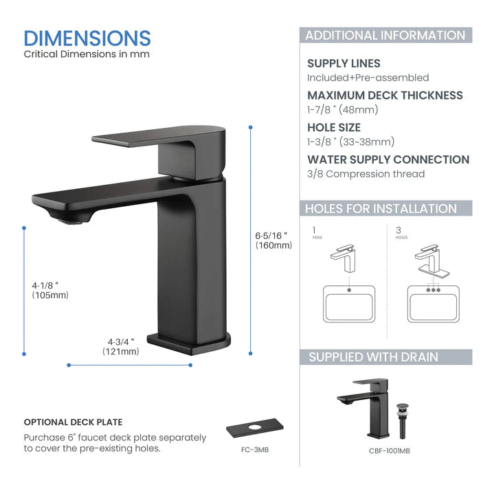 Casa Fixtures - Bathroom Faucet - Aurora Single Handle Bathroom Vanity Sink Faucet with Pop Up Drain (CBF-1001)
