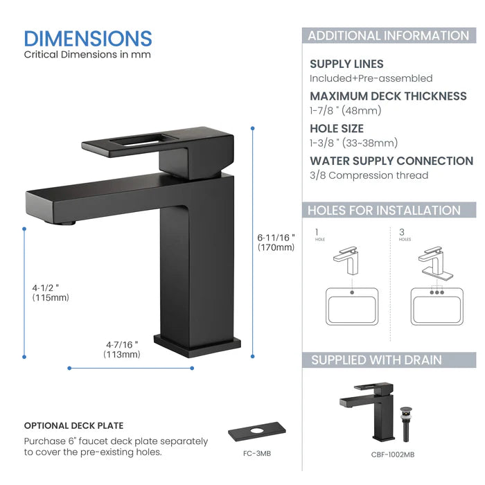 Casa Fixtures - Bathroom Faucet - Quadra Single Handle Bathroom Vanity Sink Faucet with Pop Up Drain (CBF-1002)