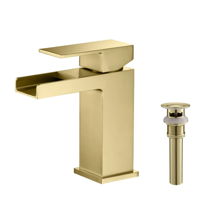 Casa Fixtures - Bathroom Faucet - Quadra Waterfall Single Handle Bathroom Vanity Sink Faucet with Pop Up Drain (CBF-1004)