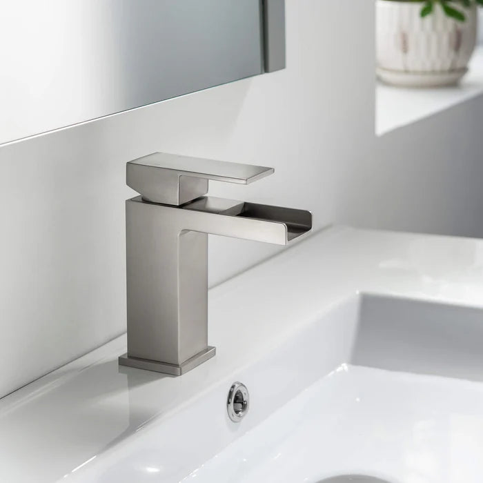 Casa Fixtures - Bathroom Faucet - Quadra Waterfall Single Handle Bathroom Vanity Sink Faucet with Pop Up Drain (CBF-1004)