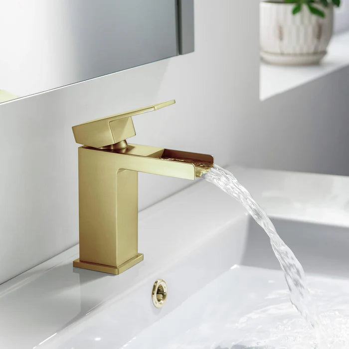 Casa Fixtures - Bathroom Faucet - Quadra Waterfall Single Handle Bathroom Vanity Sink Faucet with Pop Up Drain (CBF-1004)
