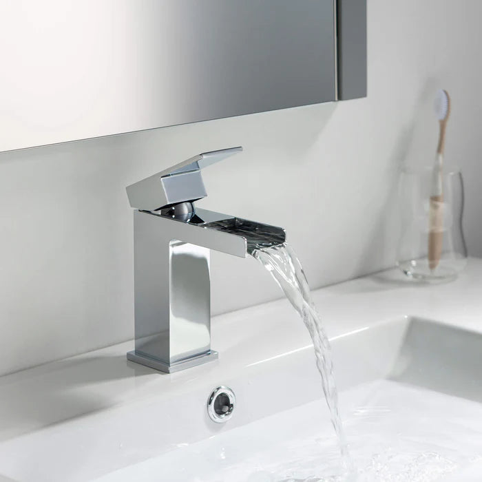 Casa Fixtures - Bathroom Faucet - Quadra Waterfall Single Handle Bathroom Vanity Sink Faucet with Pop Up Drain (CBF-1004)