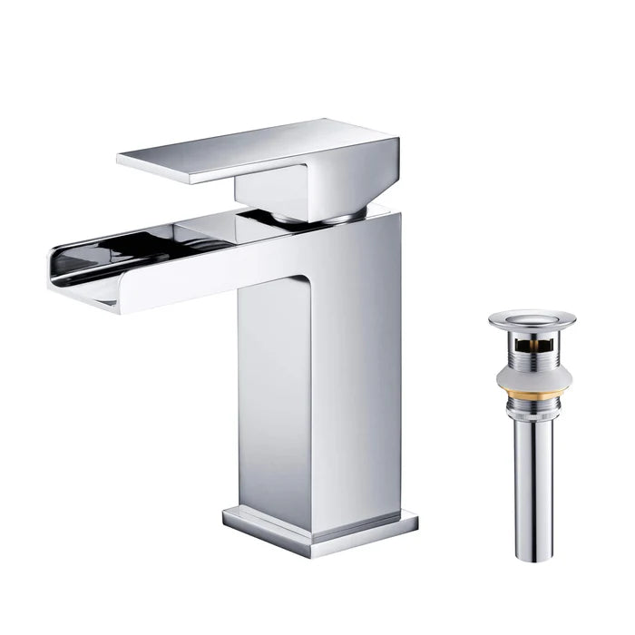 Casa Fixtures - Bathroom Faucet - Quadra Waterfall Single Handle Bathroom Vanity Sink Faucet with Pop Up Drain (CBF-1004)