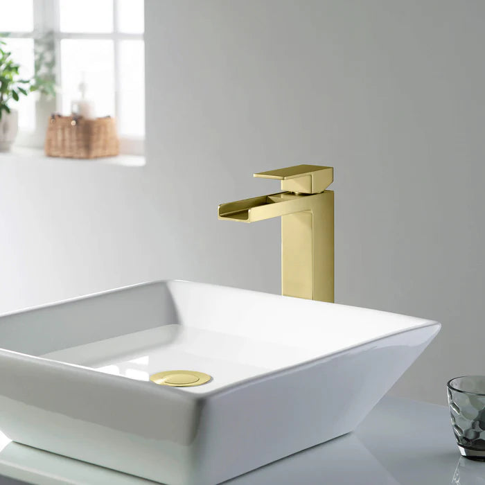 Casa Fixtures - Bathroom Faucet - Quadra Waterfall Single Handle Bathroom Vessel Sink Faucet with Pop Up Drain (CBF-1005)