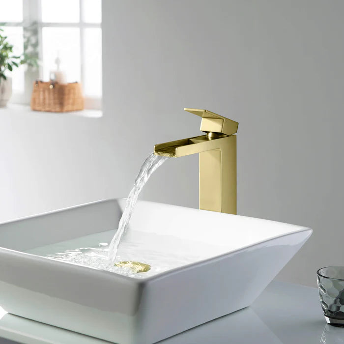 Casa Fixtures - Bathroom Faucet - Quadra Waterfall Single Handle Bathroom Vessel Sink Faucet with Pop Up Drain (CBF-1005)