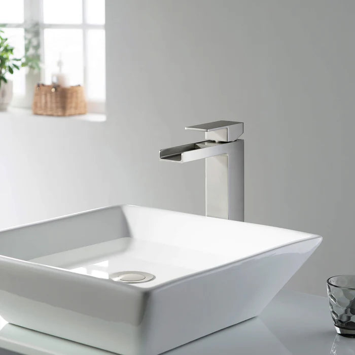 Casa Fixtures - Bathroom Faucet - Quadra Waterfall Single Handle Bathroom Vessel Sink Faucet with Pop Up Drain (CBF-1005)