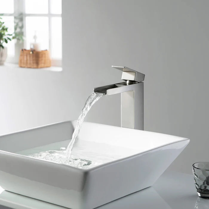 Casa Fixtures - Bathroom Faucet - Quadra Waterfall Single Handle Bathroom Vessel Sink Faucet with Pop Up Drain (CBF-1005)