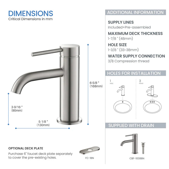 Casa Fixtures - Bathroom Faucet - Halo Single Handle Bathroom Vanity Sink Faucet with Pop Up Drain (CBF-1008)