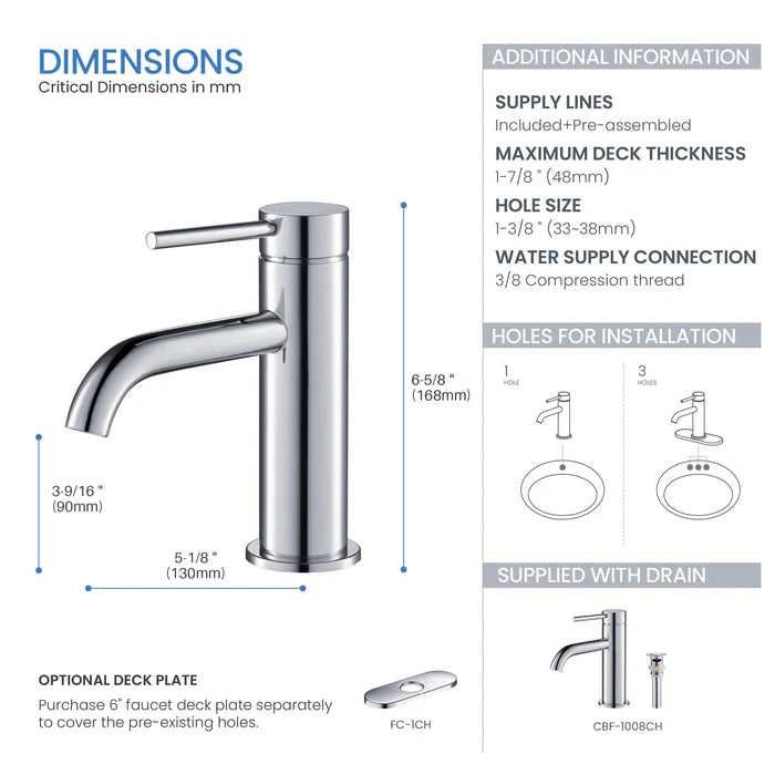 Casa Fixtures - Bathroom Faucet - Halo Single Handle Bathroom Vanity Sink Faucet with Pop Up Drain (CBF-1008)