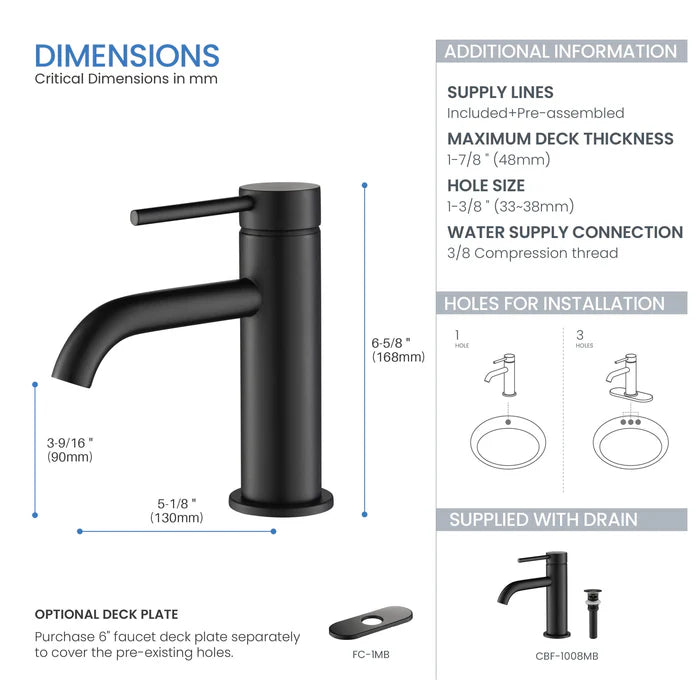 Casa Fixtures - Bathroom Faucet - Halo Single Handle Bathroom Vanity Sink Faucet with Pop Up Drain (CBF-1008)