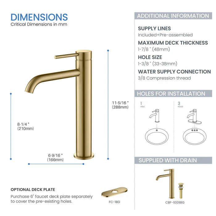 Casa Fixtures - Bathroom Faucet - Halo Single Handle Bathroom Vessel Sink Faucet with Pop Up Drain (CBF-1009)