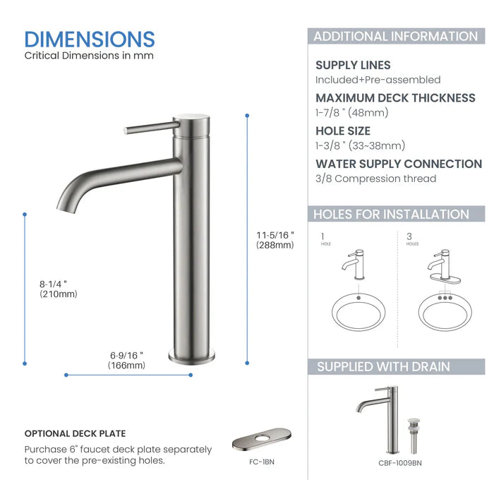 Casa Fixtures - Bathroom Faucet - Halo Single Handle Bathroom Vessel Sink Faucet with Pop Up Drain (CBF-1009)
