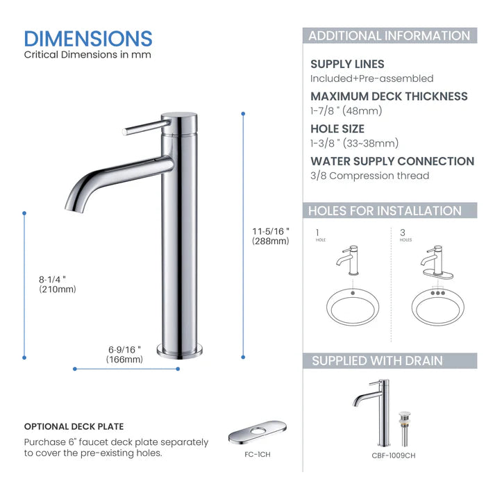 Casa Fixtures - Bathroom Faucet - Halo Single Handle Bathroom Vessel Sink Faucet with Pop Up Drain (CBF-1009)