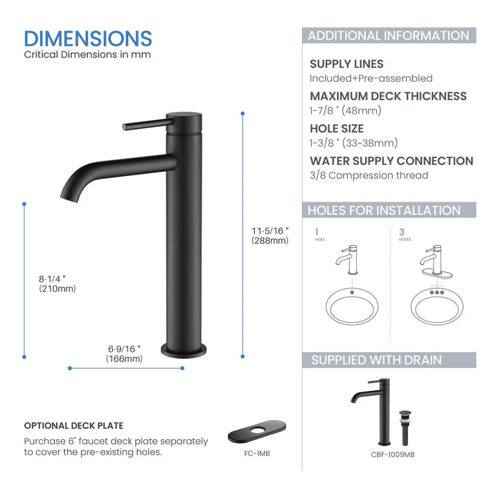 Casa Fixtures - Bathroom Faucet - Halo Single Handle Bathroom Vessel Sink Faucet with Pop Up Drain (CBF-1009)