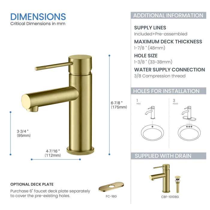 Casa Fixtures - Bathroom Faucet - Verona Single Handle Bathroom Vanity Sink Faucet with Pop Up Drain (CBF-1010)