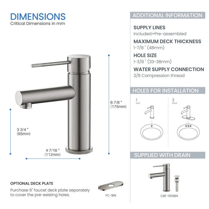 Casa Fixtures - Bathroom Faucet - Verona Single Handle Bathroom Vanity Sink Faucet with Pop Up Drain (CBF-1010)