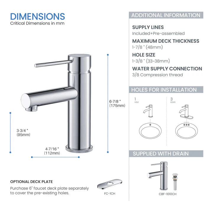 Casa Fixtures - Bathroom Faucet - Verona Single Handle Bathroom Vanity Sink Faucet with Pop Up Drain (CBF-1010)