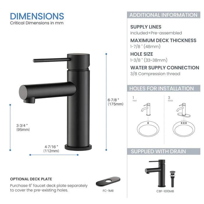 Casa Fixtures - Bathroom Faucet - Verona Single Handle Bathroom Vanity Sink Faucet with Pop Up Drain (CBF-1010)