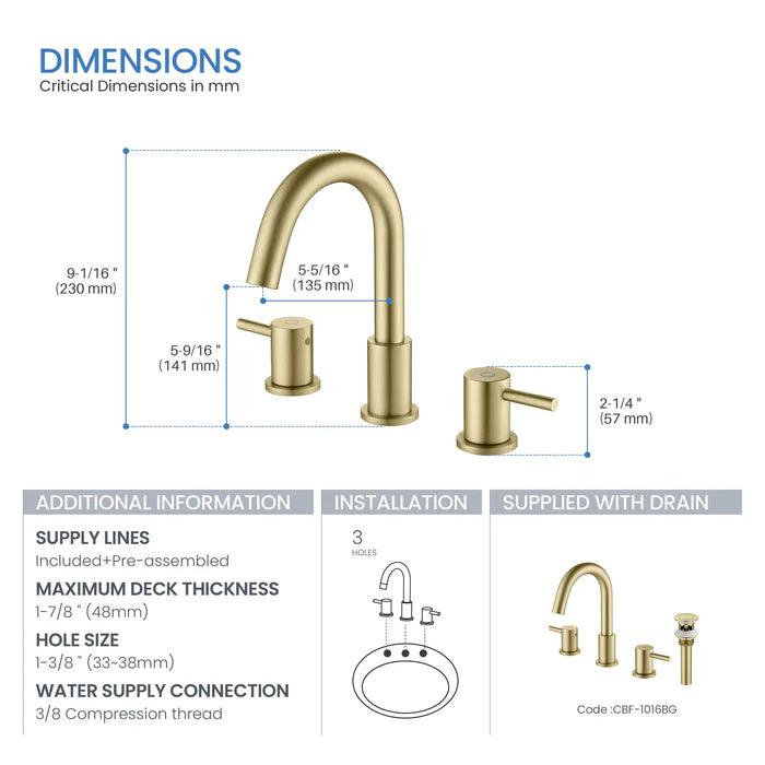 Casa Fixtures - Bathroom Faucet - Halo 8" Widespread Bathroom Sink Faucet with Drain Assembly (CBF-1016)