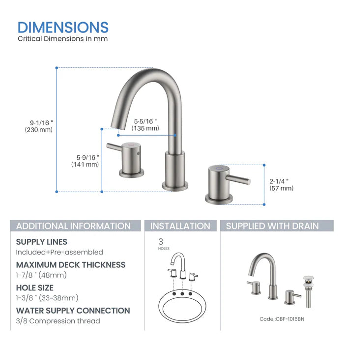 Casa Fixtures - Bathroom Faucet - Halo 8" Widespread Bathroom Sink Faucet with Drain Assembly (CBF-1016)