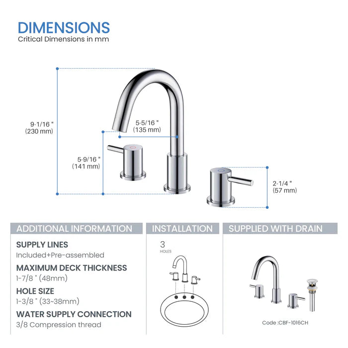 Casa Fixtures - Bathroom Faucet - Halo 8" Widespread Bathroom Sink Faucet with Drain Assembly (CBF-1016)