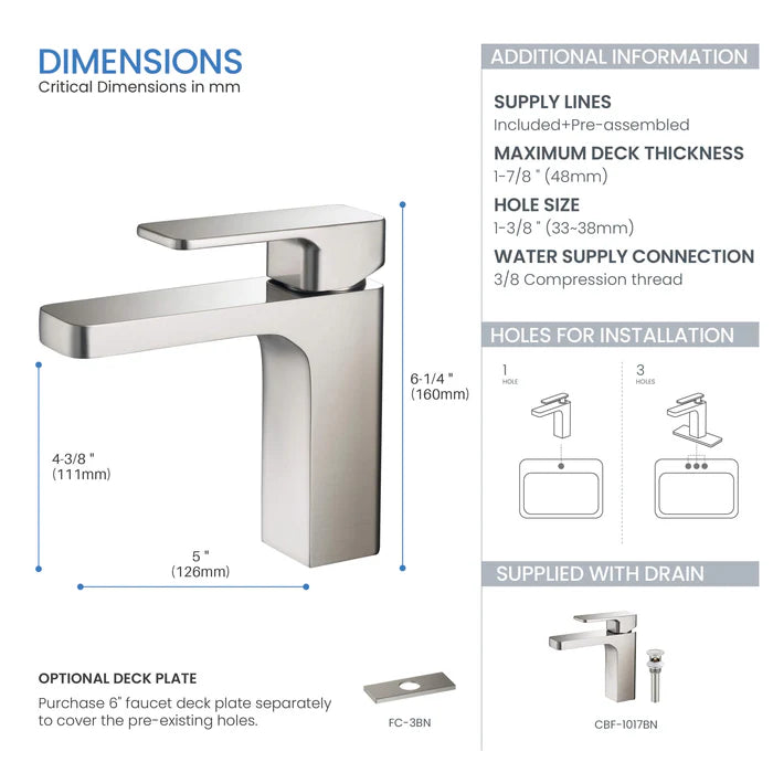 Casa Fixtures - Bathroom Faucet - Fusion Single Handle Bathroom Vanity Sink Faucet with Pop Up Drain (CBF-1017)