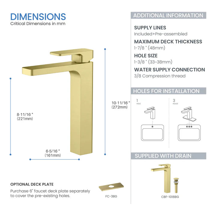 Casa Fixtures - Bathroom Faucet - Fusion Single Handle Bathroom Vessel Sink Faucet with Pop Up Drain (CBF-1018)