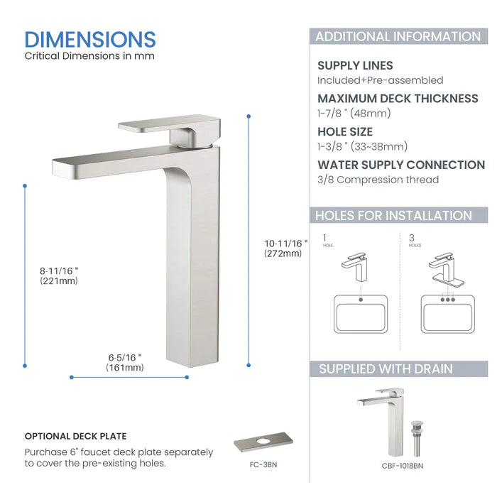 Casa Fixtures - Bathroom Faucet - Fusion Single Handle Bathroom Vessel Sink Faucet with Pop Up Drain (CBF-1018)