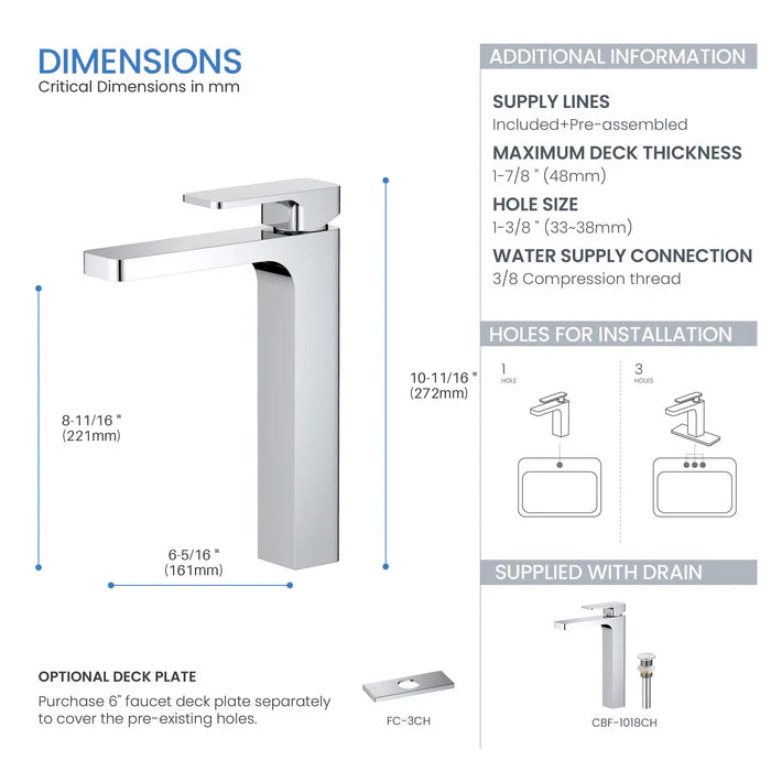 Casa Fixtures - Bathroom Faucet - Fusion Single Handle Bathroom Vessel Sink Faucet with Pop Up Drain (CBF-1018)