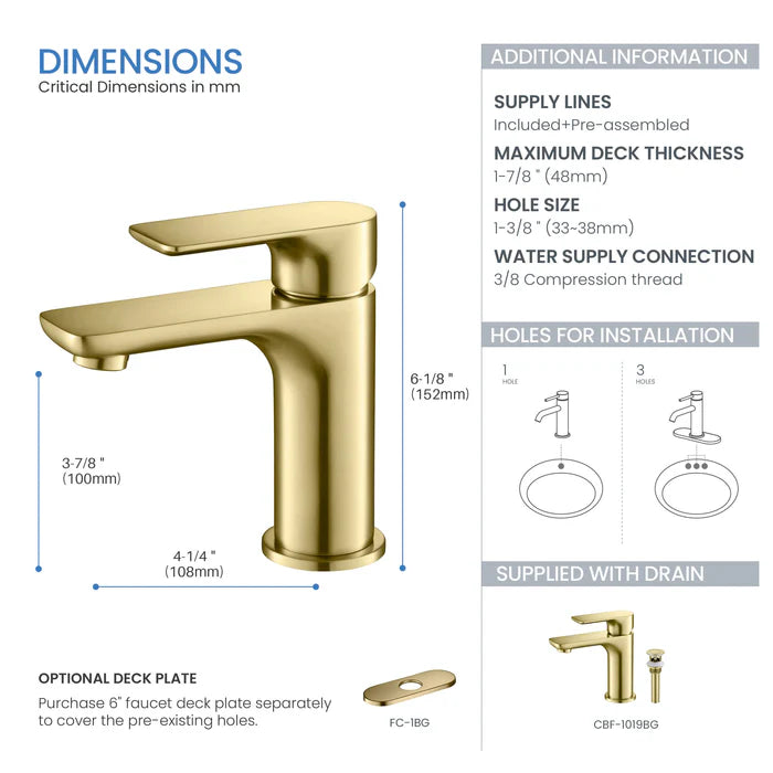 Casa Fixtures - Bathroom Faucet - Austin Single Handle Bathroom Vanity Sink Faucet with Pop Up Drain (CBF-1019)