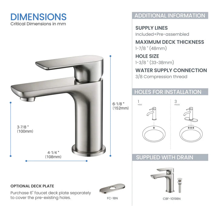 Casa Fixtures - Bathroom Faucet - Austin Single Handle Bathroom Vanity Sink Faucet with Pop Up Drain (CBF-1019)