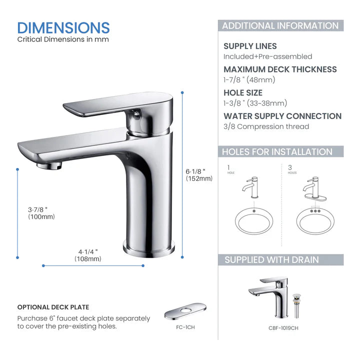 Casa Fixtures - Bathroom Faucet - Austin Single Handle Bathroom Vanity Sink Faucet with Pop Up Drain (CBF-1019)