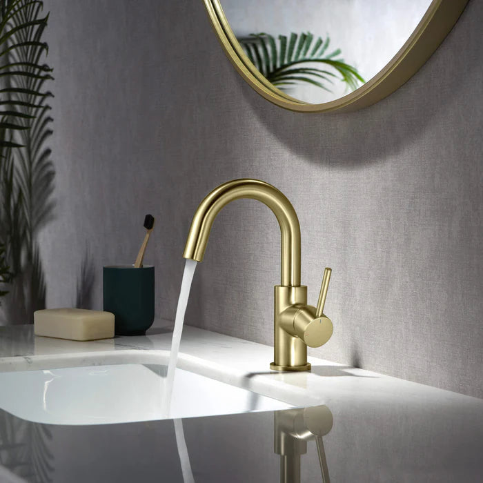 Casa Fixtures - Bathroom Faucet - Halo High-Arc Single Handle Bathroom Vanity Sink Faucet with Pop Up Drain (CBF-1021)