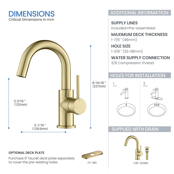 Casa Fixtures - Bathroom Faucet - Halo High-Arc Single Handle Bathroom Vanity Sink Faucet with Pop Up Drain (CBF-1021)