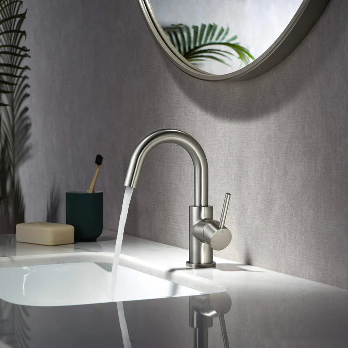 Casa Fixtures - Bathroom Faucet - Halo High-Arc Single Handle Bathroom Vanity Sink Faucet with Pop Up Drain (CBF-1021)